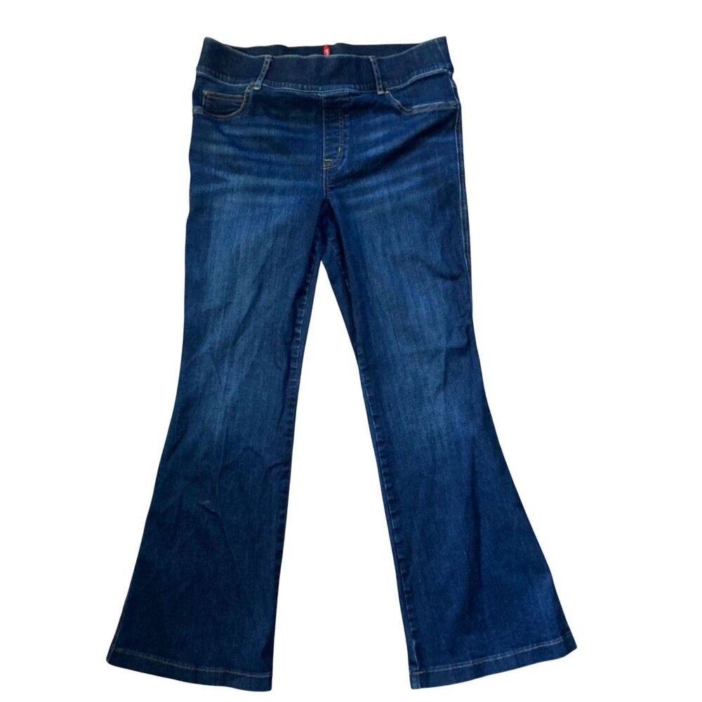 Spanx Flare Jeans Womens Sz PXL Tall Pull On Flare Stretch Dark Wash